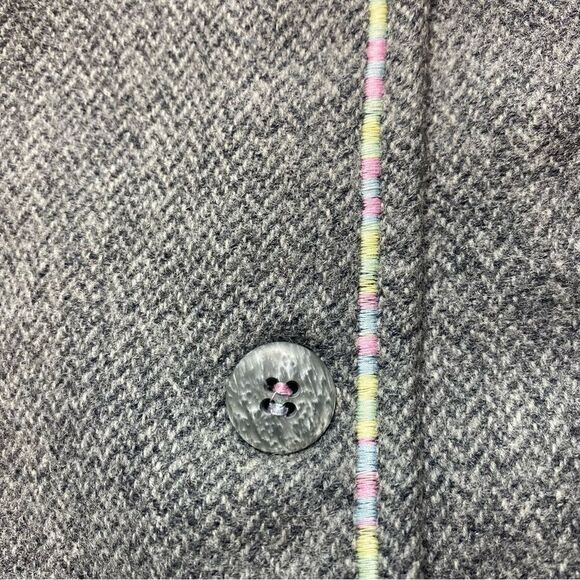 Gray Wool Herringbone Front Button Lined Jacket - Picture 6 of 12